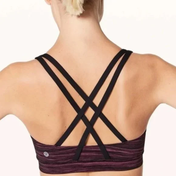 Lululemon Low Tide Blush Berry Black Energy Cross Strap Sports Bra size 4 - Picture 2 of 8